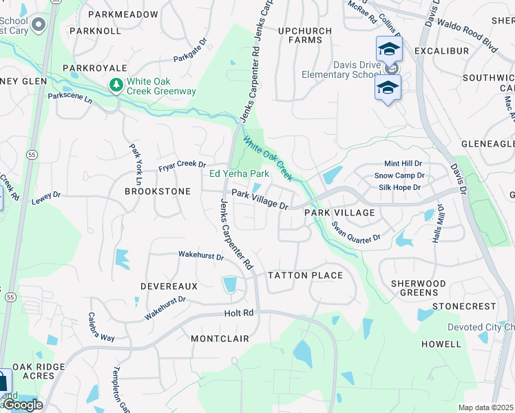 map of restaurants, bars, coffee shops, grocery stores, and more near 103 Town Creek Drive in Cary