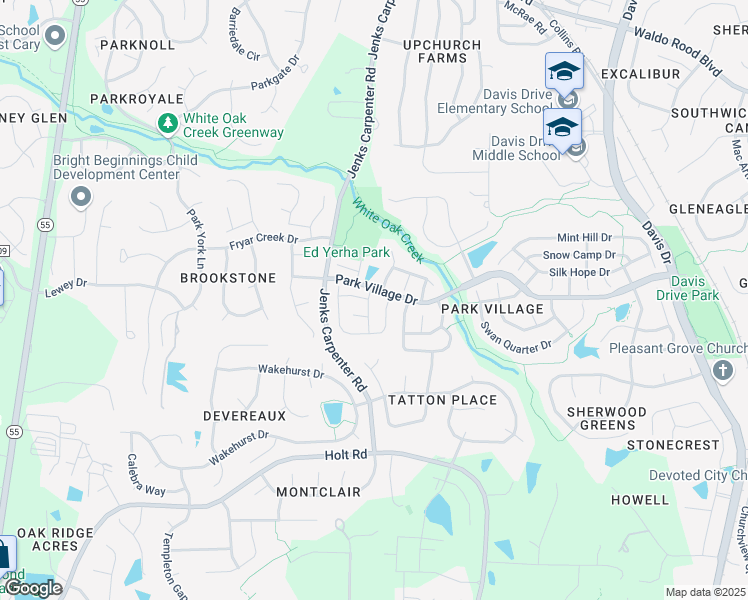 map of restaurants, bars, coffee shops, grocery stores, and more near 103 Town Creek Drive in Cary