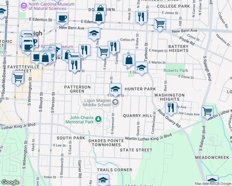 map of restaurants, bars, coffee shops, grocery stores, and more near 507 Alston Street in Raleigh