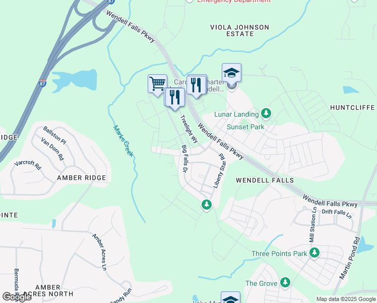 map of restaurants, bars, coffee shops, grocery stores, and more near 1010-1012 Jet Lane in Wendell