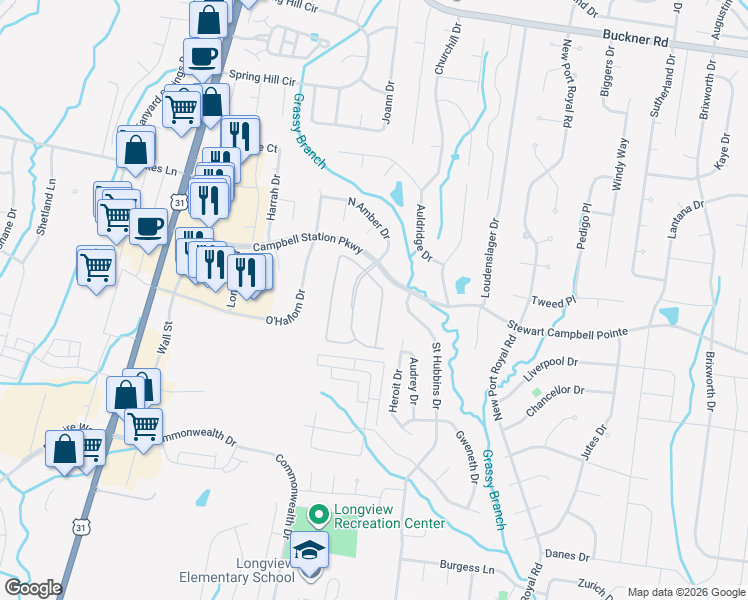 map of restaurants, bars, coffee shops, grocery stores, and more near 3007 Auld Tatty Drive in Spring Hill