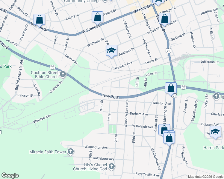 map of restaurants, bars, coffee shops, grocery stores, and more near 834 8th Street in Statesville