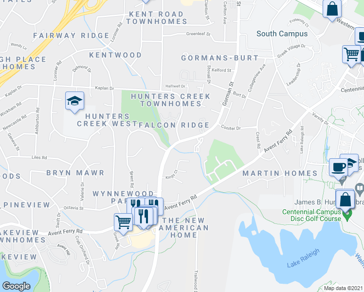 map of restaurants, bars, coffee shops, grocery stores, and more near in Raleigh