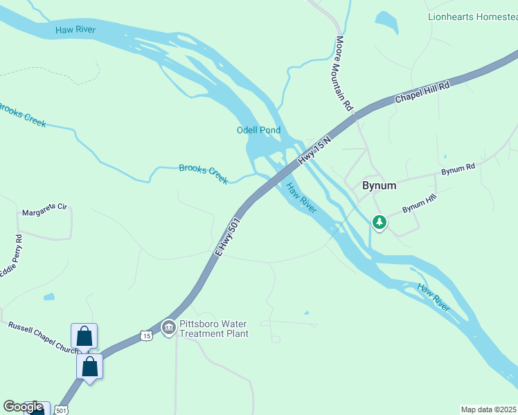 map of restaurants, bars, coffee shops, grocery stores, and more near 4222 US Highway 15 501 North in Pittsboro