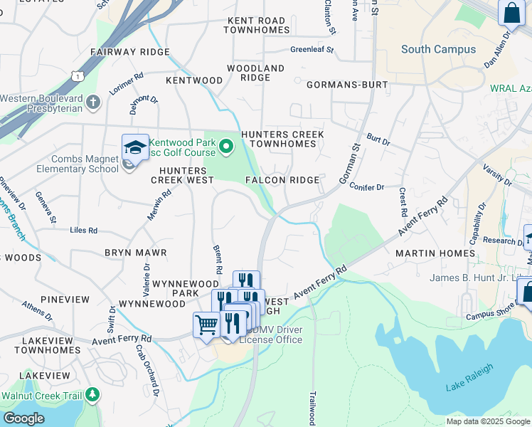map of restaurants, bars, coffee shops, grocery stores, and more near 502 Brent Road in Raleigh