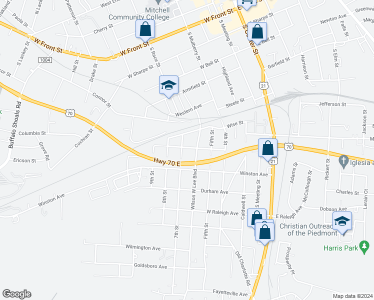 map of restaurants, bars, coffee shops, grocery stores, and more near 615 Charlotte Avenue in Statesville