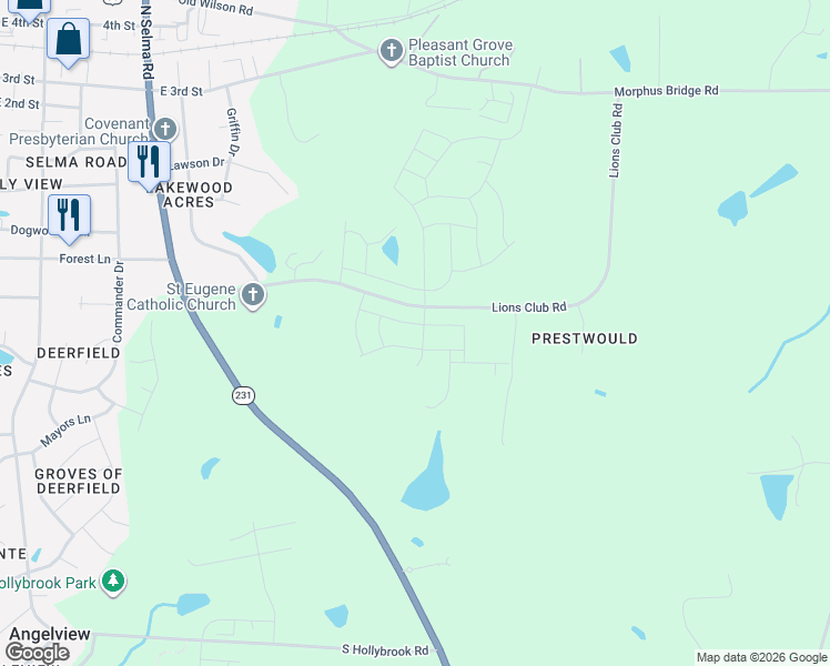 map of restaurants, bars, coffee shops, grocery stores, and more near 600-816 Lions Club Road in Wendell