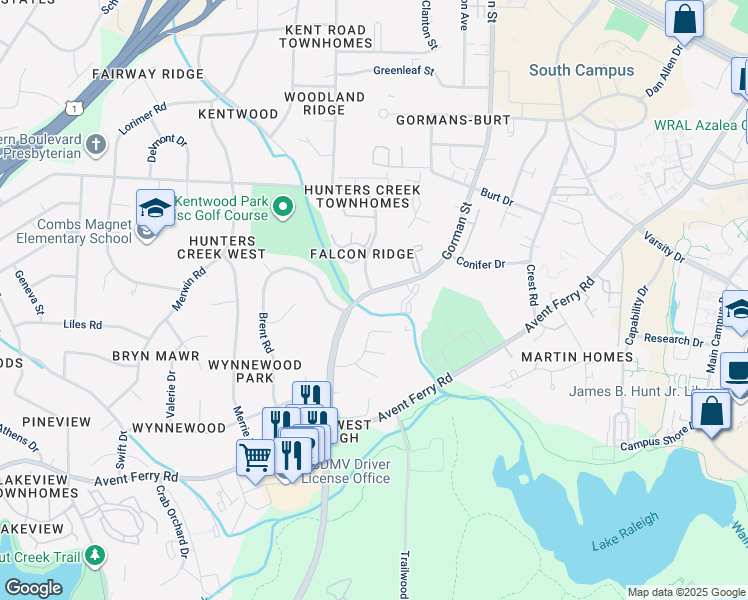 map of restaurants, bars, coffee shops, grocery stores, and more near 1947 Gorman Street in Raleigh