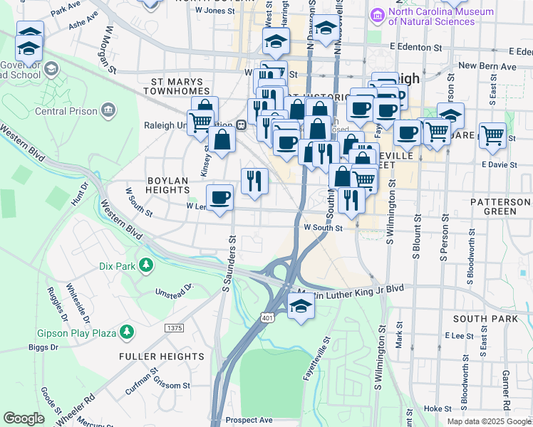 map of restaurants, bars, coffee shops, grocery stores, and more near 407 East Lenoir Street in Raleigh