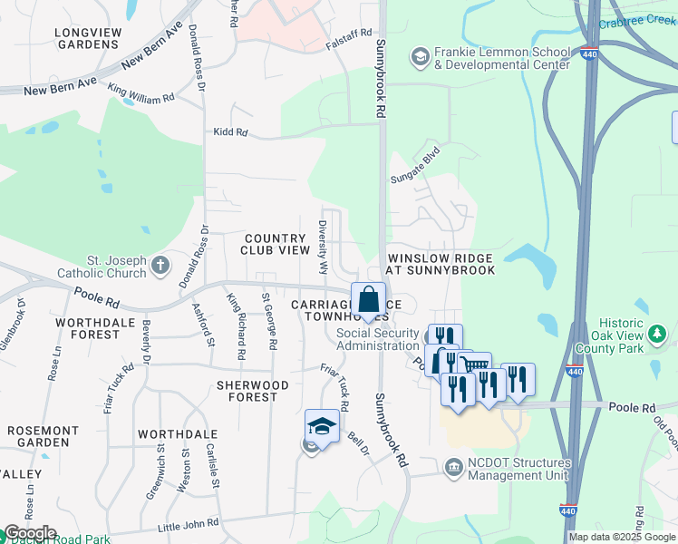 map of restaurants, bars, coffee shops, grocery stores, and more near 430 Sustainable Way in Raleigh