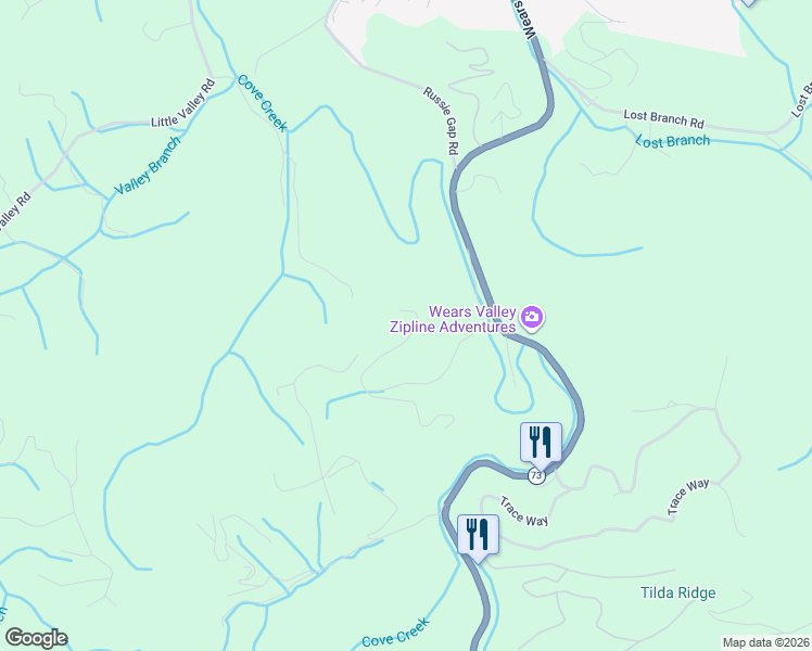 map of restaurants, bars, coffee shops, grocery stores, and more near 3255 Cove Creek Way in Sevierville