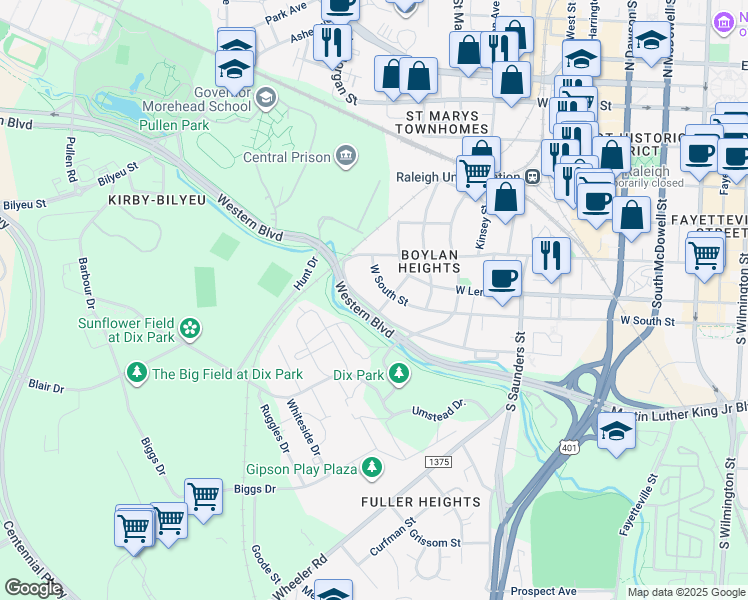 map of restaurants, bars, coffee shops, grocery stores, and more near 1004 Dorothea Drive in Raleigh