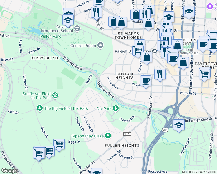map of restaurants, bars, coffee shops, grocery stores, and more near 1004 Dorothea Drive in Raleigh