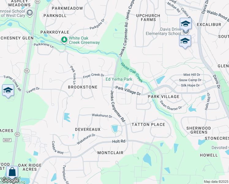 map of restaurants, bars, coffee shops, grocery stores, and more near 205 Union Mills Way in Cary