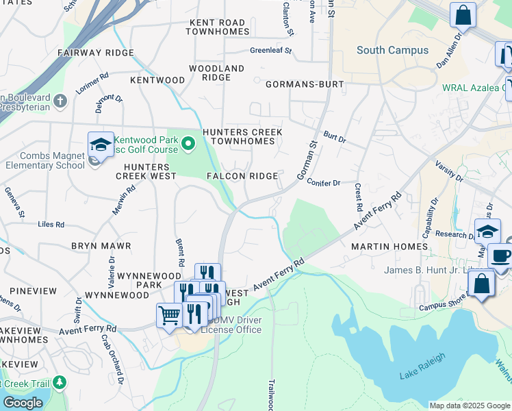 map of restaurants, bars, coffee shops, grocery stores, and more near 1923 Gorman Street in Raleigh