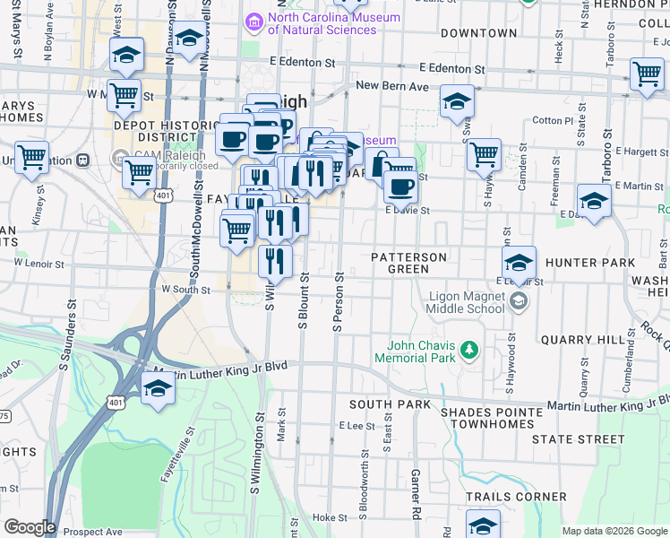 map of restaurants, bars, coffee shops, grocery stores, and more near 216 Regan Lane in Raleigh