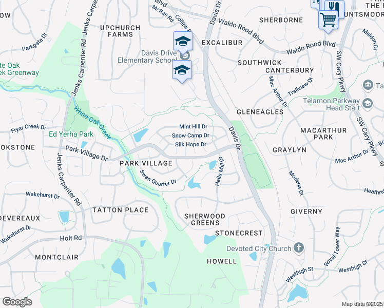 map of restaurants, bars, coffee shops, grocery stores, and more near 306 Gold Point Drive in Cary