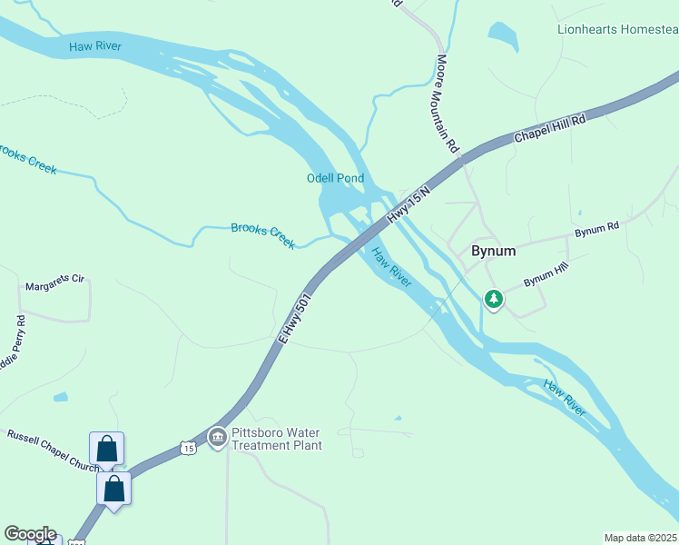 map of restaurants, bars, coffee shops, grocery stores, and more near 4222 US Highway 15 501 North in Pittsboro