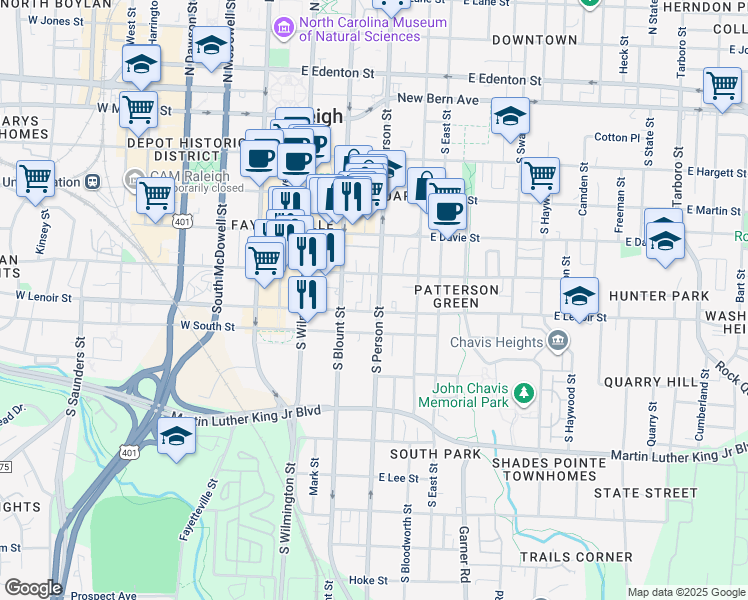 map of restaurants, bars, coffee shops, grocery stores, and more near 216 Regan Lane in Raleigh