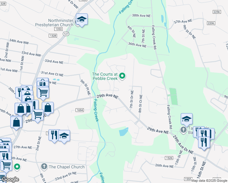map of restaurants, bars, coffee shops, grocery stores, and more near 502 30th Avenue Circle Northeast in Hickory
