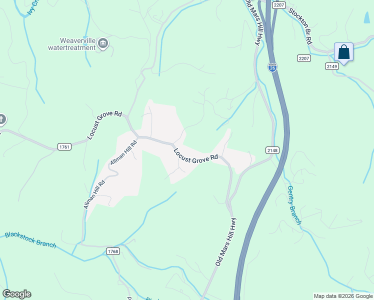 map of restaurants, bars, coffee shops, grocery stores, and more near 83 Locust Grove Road in Weaverville
