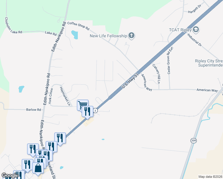 map of restaurants, bars, coffee shops, grocery stores, and more near 96 Collins Street in Ripley