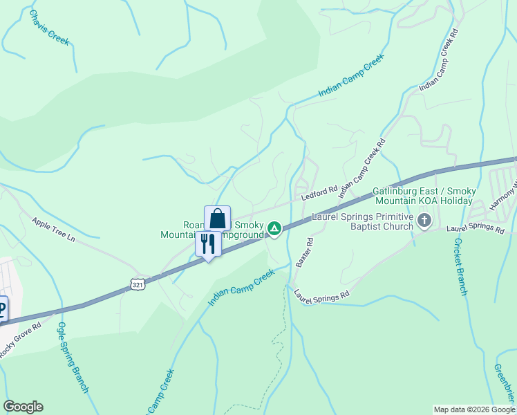 map of restaurants, bars, coffee shops, grocery stores, and more near 4950 Cote Way in Cosby
