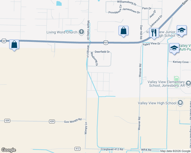 map of restaurants, bars, coffee shops, grocery stores, and more near 5200 Deerfield Drive in Jonesboro