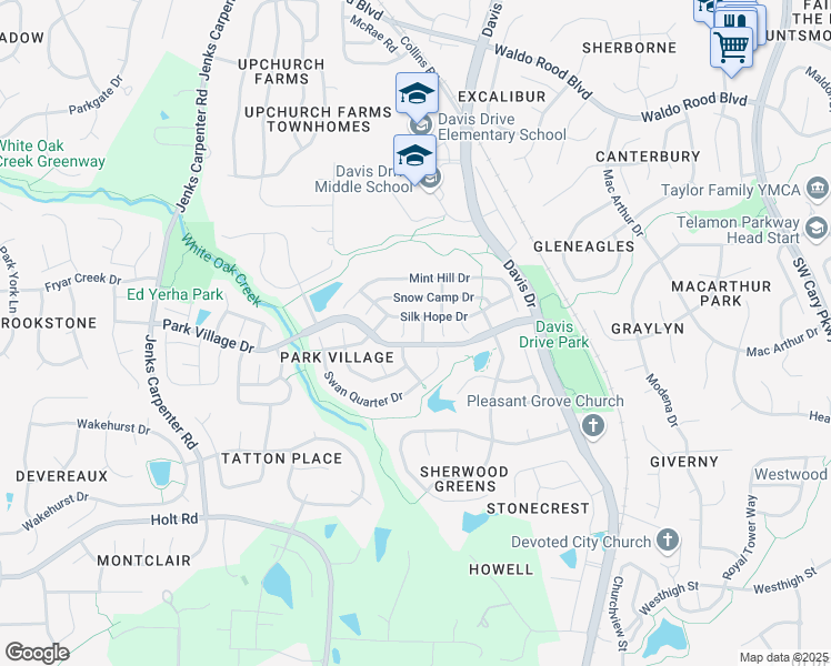 map of restaurants, bars, coffee shops, grocery stores, and more near 104 Newton Grove in Cary