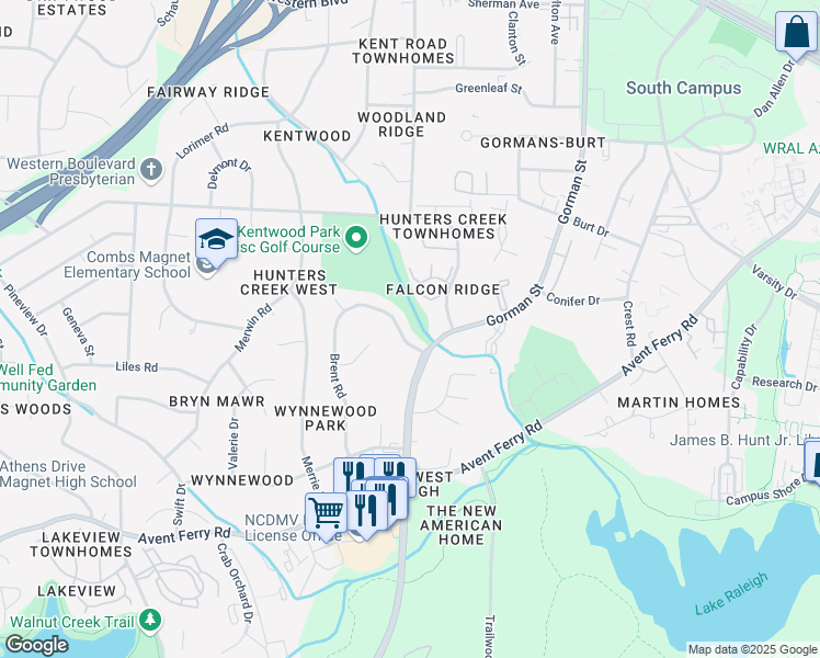 map of restaurants, bars, coffee shops, grocery stores, and more near 514 Brent Road in Raleigh