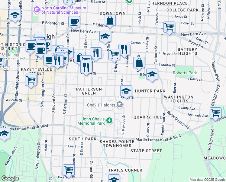 map of restaurants, bars, coffee shops, grocery stores, and more near 516 South Haywood Street in Raleigh