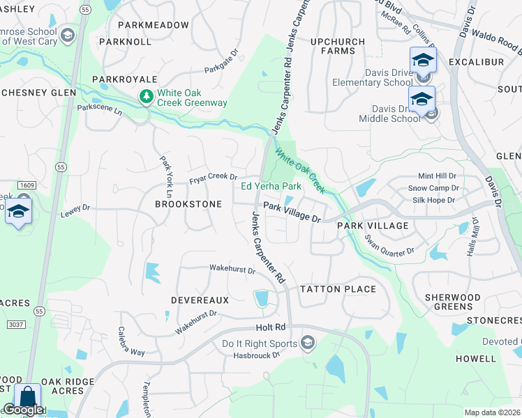 map of restaurants, bars, coffee shops, grocery stores, and more near 205 Union Mills Way in Cary