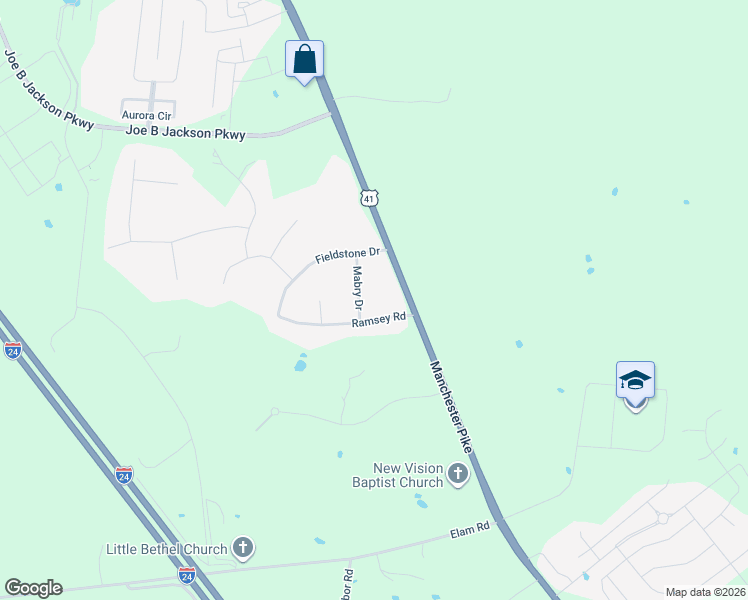 map of restaurants, bars, coffee shops, grocery stores, and more near 117 Mabry Drive in Murfreesboro
