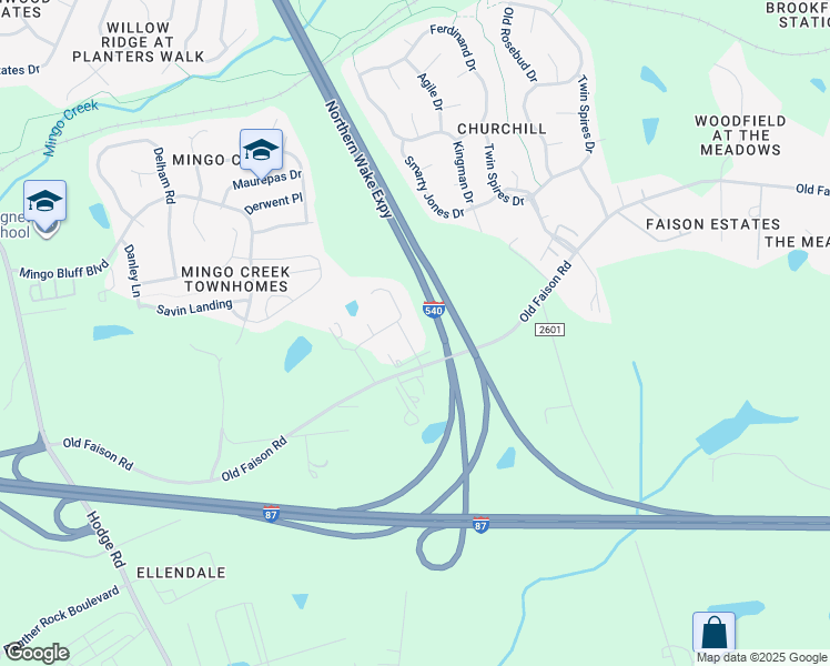 map of restaurants, bars, coffee shops, grocery stores, and more near 102 Gower Drive in Knightdale