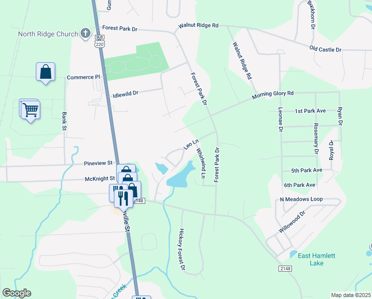 map of restaurants, bars, coffee shops, grocery stores, and more near 2546 Leo Lane in Asheboro