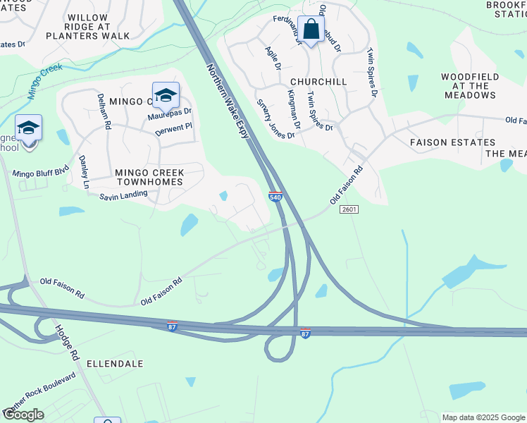 map of restaurants, bars, coffee shops, grocery stores, and more near 102 Gower Drive in Knightdale