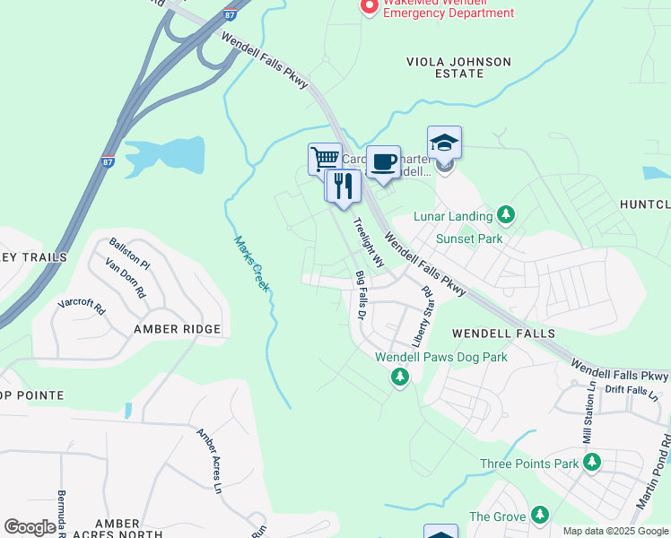 map of restaurants, bars, coffee shops, grocery stores, and more near 1941 Golden Spur Lane in Wendell