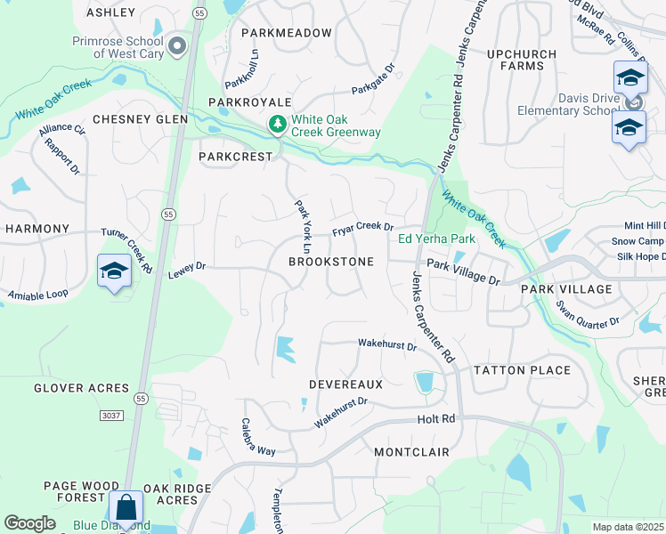 map of restaurants, bars, coffee shops, grocery stores, and more near 111 Seymour Creek Drive in Cary
