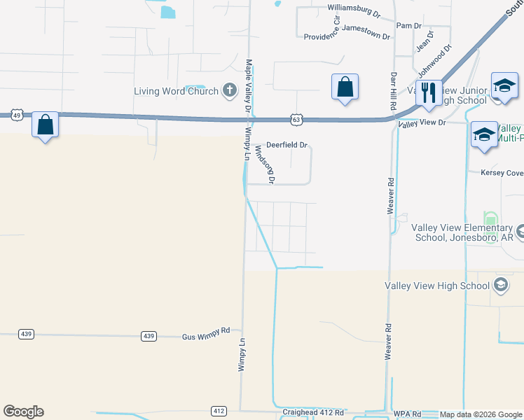 map of restaurants, bars, coffee shops, grocery stores, and more near 5100 Deerfield Drive in Jonesboro
