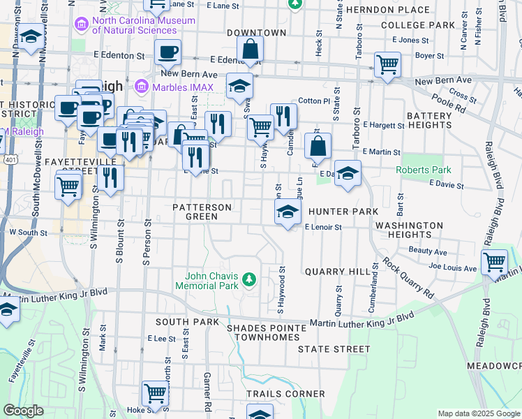 map of restaurants, bars, coffee shops, grocery stores, and more near 698 Hay Lane in Raleigh