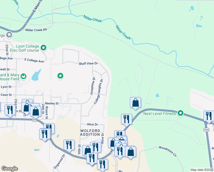 map of restaurants, bars, coffee shops, grocery stores, and more near 380 Bluff View Drive in Batesville