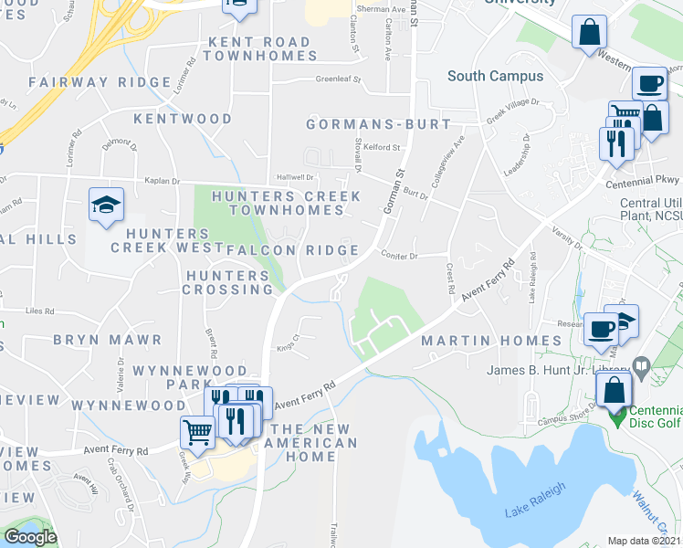 map of restaurants, bars, coffee shops, grocery stores, and more near 1501 Graduate Lane in Raleigh