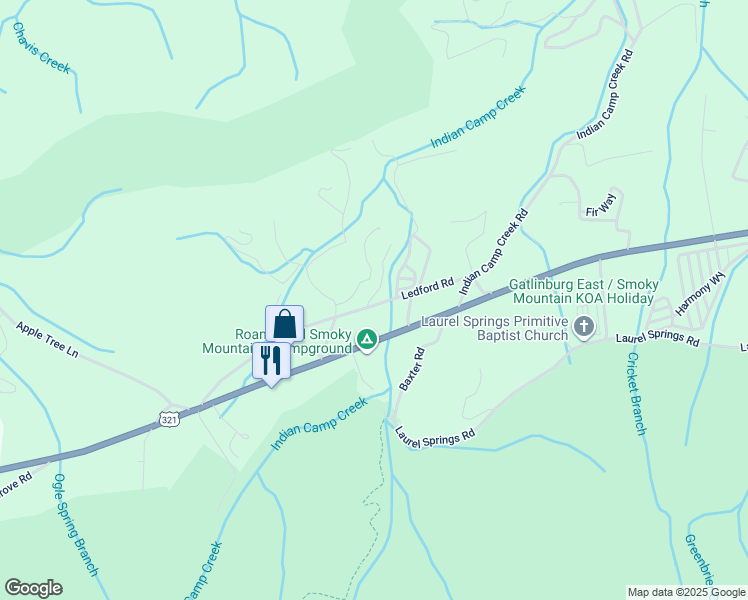 map of restaurants, bars, coffee shops, grocery stores, and more near 4950 Cote Way in Cosby