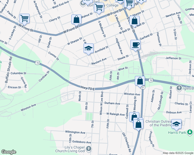 map of restaurants, bars, coffee shops, grocery stores, and more near 841 7th Street in Statesville
