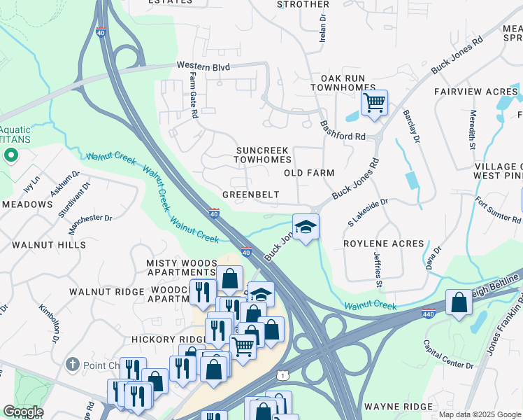 map of restaurants, bars, coffee shops, grocery stores, and more near 5927 Farm Gate Rd in Raleigh