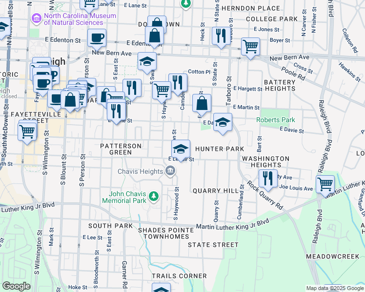 map of restaurants, bars, coffee shops, grocery stores, and more near 506 Montague Lane in Raleigh