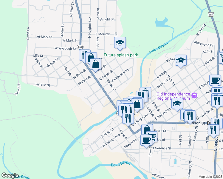 map of restaurants, bars, coffee shops, grocery stores, and more near 165 East Charles Street in Batesville