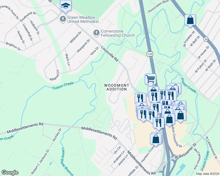map of restaurants, bars, coffee shops, grocery stores, and more near 1006 N Linden Dr in Alcoa