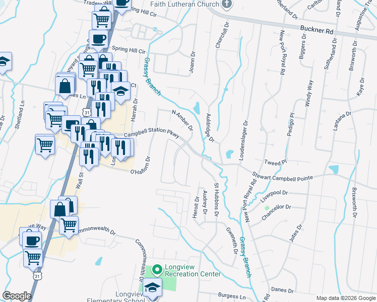 map of restaurants, bars, coffee shops, grocery stores, and more near 3007 Auld Tatty Drive in Spring Hill