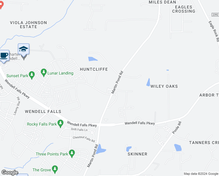 map of restaurants, bars, coffee shops, grocery stores, and more near 1624 Martin Pond Road in Wendell